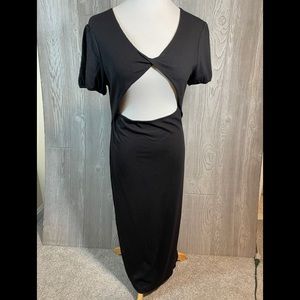 TOPSHOP Black Peep Hope Dress Ribbed Size 14